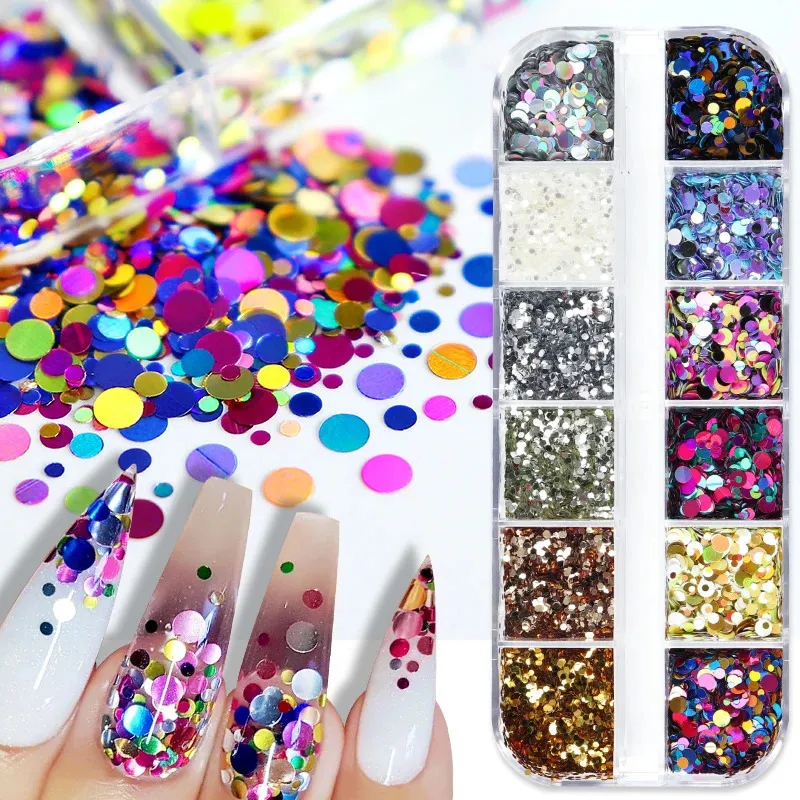 Decorações de Nail Art Círculo Dot Glitter Lantejoulas Decoração de Nail Art Mix Color Rodada Flocos Designs para DIY Nail Polish Confetti Manicure Acessórios 231019