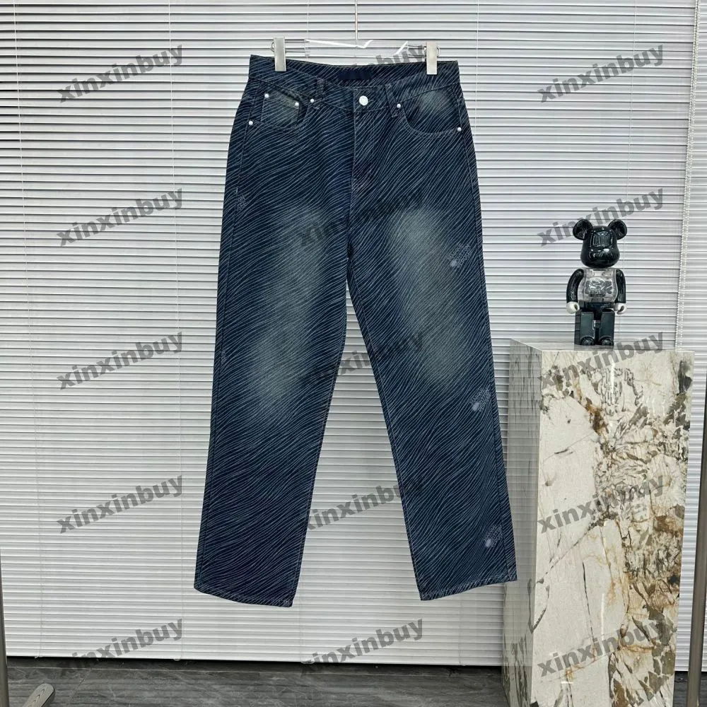 xinxinbuy Men women designer pant Denim twill letter jacquard Chessboard grid sets Spring summer Casual pants black blue XS-L