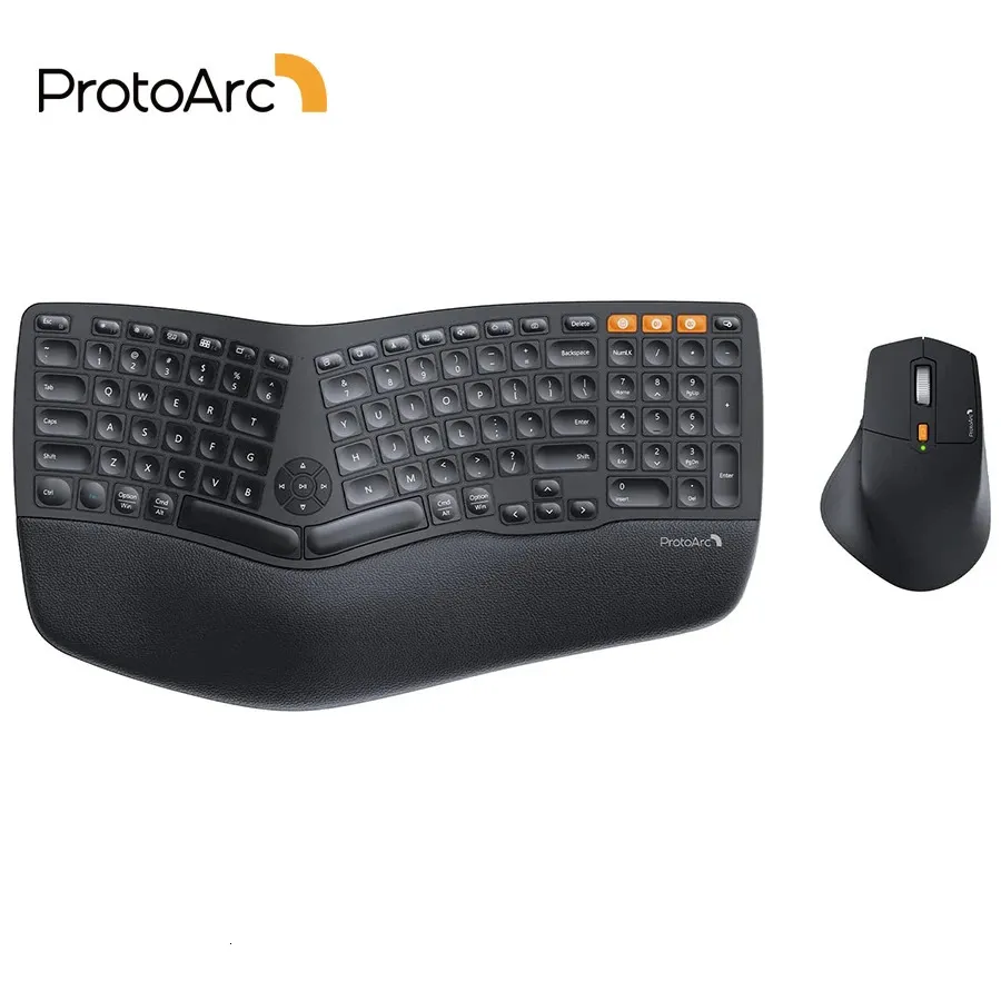 Keyboard Myse Combos Protoarc EKM01 Podziel ergonomiczne połączenie bezprzewodowe z myszami do ładowania palm dla systemu Windows Mac Android 231019