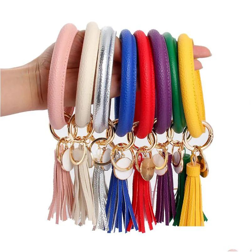 Party Favor Leather Armband Key Chain Pu Wrist Ring Tassel Pendant Armbands Sports Keychain Armband Round RingSparty GGA2577 DR DHY3N