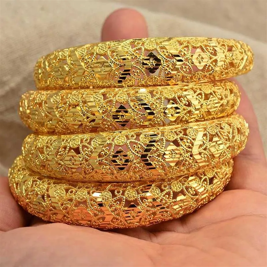 Bracelet 4 pièces Lot couleur or Dubai Bracelets pour femmes éthiopiens Bracelets moyen-orient bijoux de mariage cadeaux africains231b