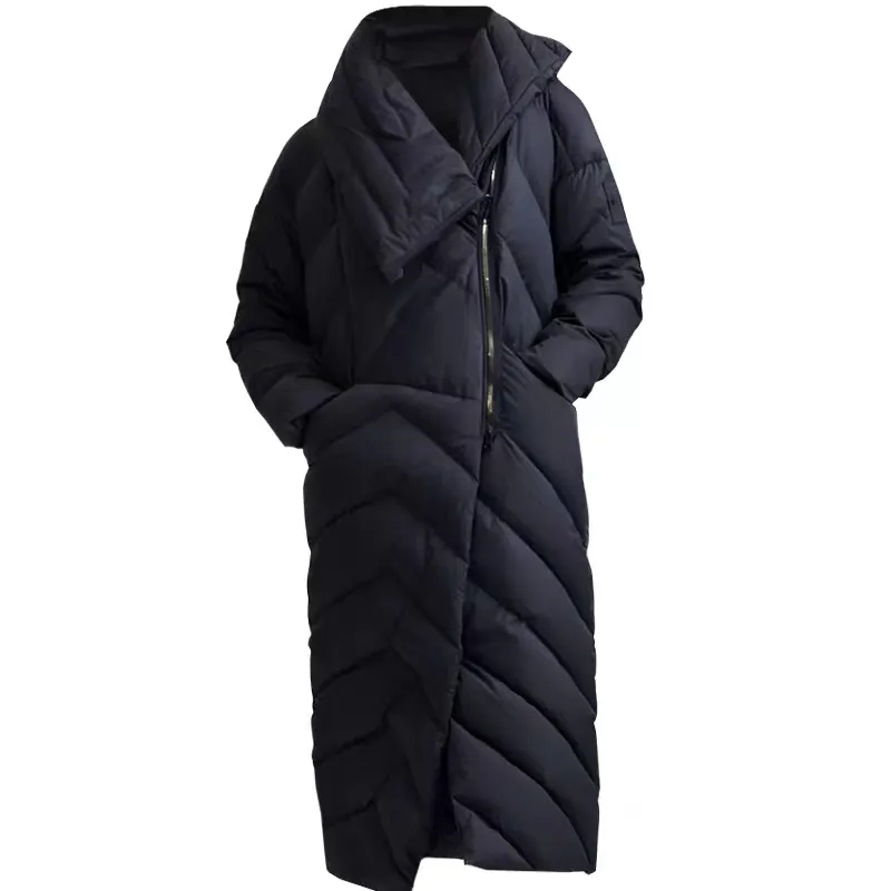 Women's Down Parkas Winter Puffer Women Zipper Asymmetric Long Down Jacket Warm Snow Coat