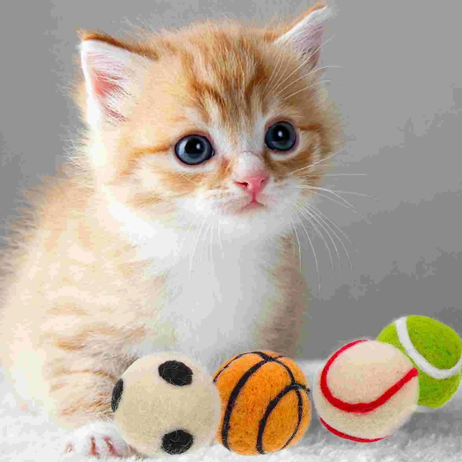 Cat Toy Set Plush Felt Tennis Balls for Cats Durable Safe White Ideal for Play Chewing