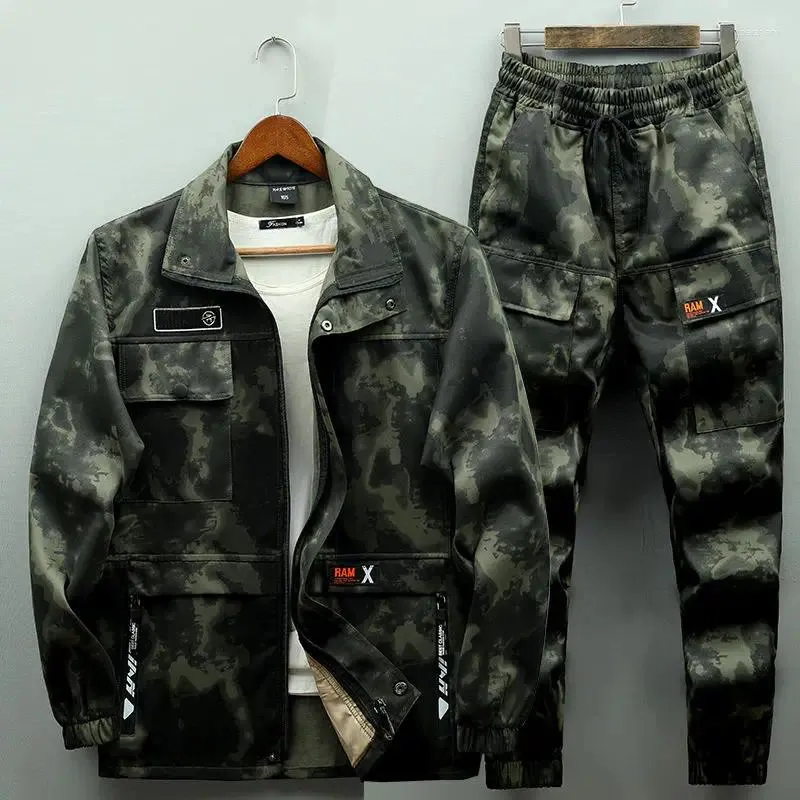 Survêtements pour hommes Printemps et automne Vêtements de camouflage mince Sports de plein air Loisirs Multi-poches Costume solide Vêtements de travail de soudage