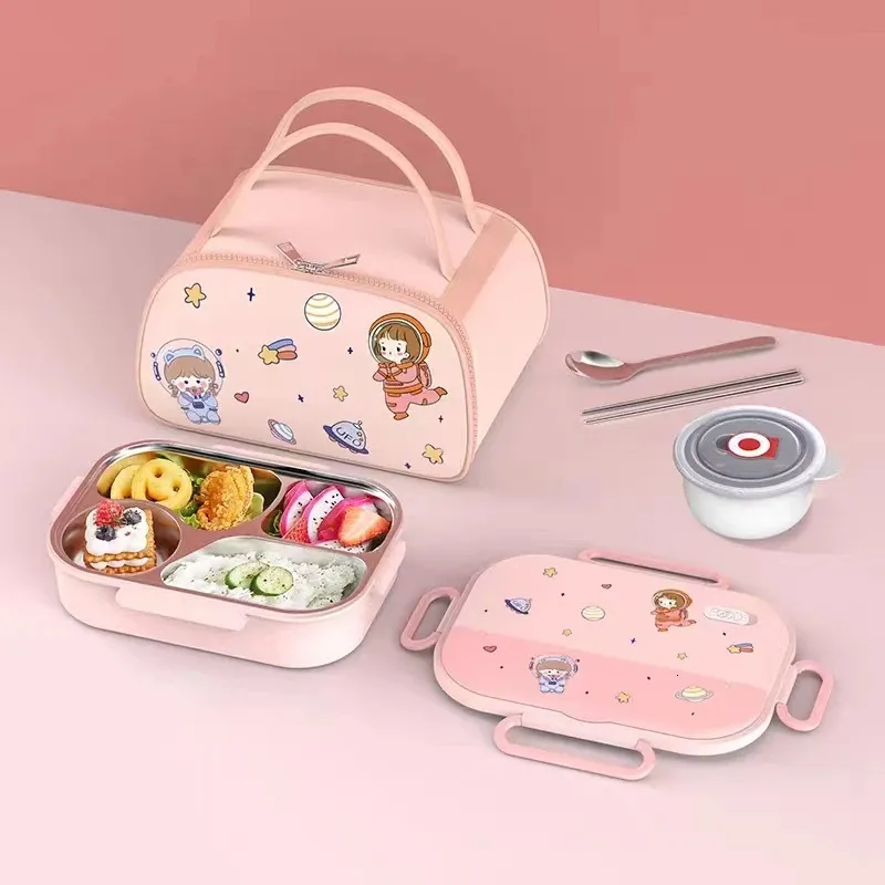 Bento Boxen 316 roestvrijstalen thermische lunchbox Leuke Kawaii lunchbox Kinderlunchtas Cartoon magnetron Bento Box Kinderlunchbox voor school 231013