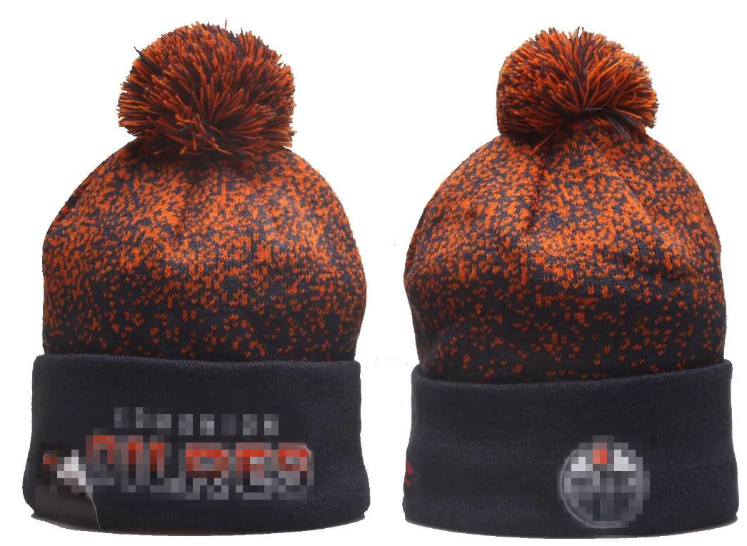 Oilers beanie beanies nordamerikanska hockey boll lag sida lapp vinter ull sport stickad hatt skalle caps a6