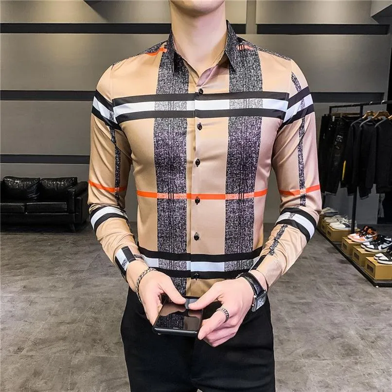 Streetwear social blus camisa masculina 2020 vår koreansk designer casual män skjorta långärmad smal fit mens klänning tröjor237r