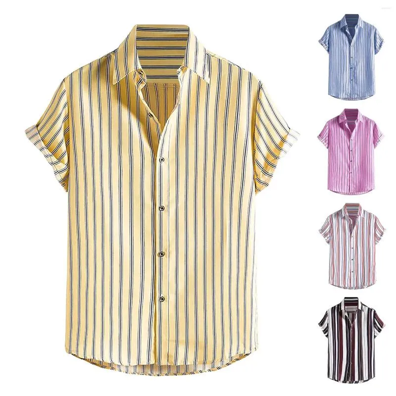 Men's T Shirts Spring/Summer Beach Shirt Short Sleeve Striped For Men Button Blouse Mens 60s Retro Clothes