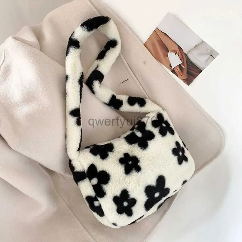 Fuzzy Plush Shoulder Bag Large Capacity Tote Handbag for Women