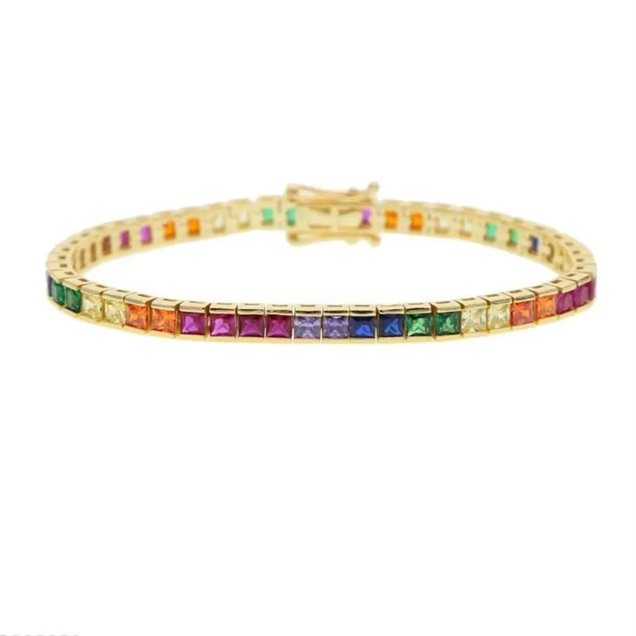 Bracelets de charme Mode Brillant Cz Fine Bracelet Arc-En-Ciel Coloré Carré Tennis Chaîne Magnifique À La Mode Pour Les Femmes 17cm265o