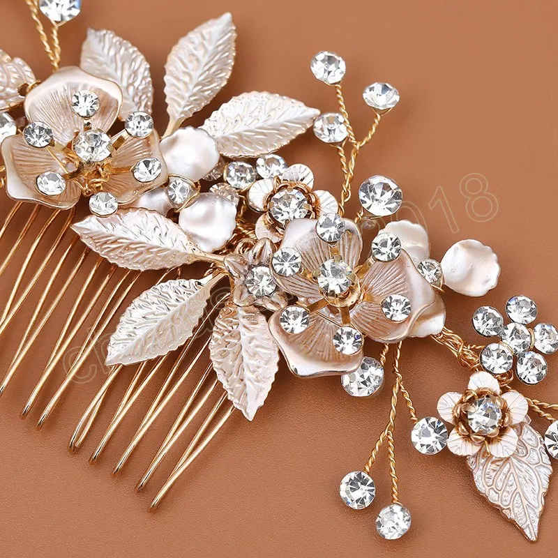 Metall Haar Kamm Perle Tiaras Für Frauen Braut Blumen Legierung Haarnadel Clip Engagement Kopfbedeckung Hochzeit Haar Ornament Schmuck Bijoux