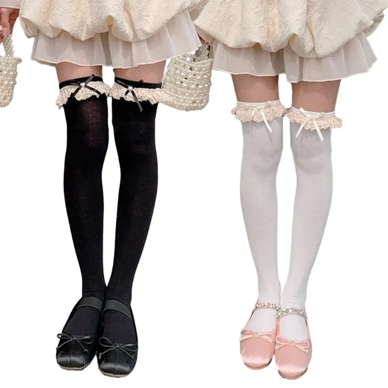 Vrouwen Sokken Meisjes Ruche Lolitas Ademende Lange Kousen Sexy Katoen Dames Herfst Winter Warm Dij Hoge 1 Paar