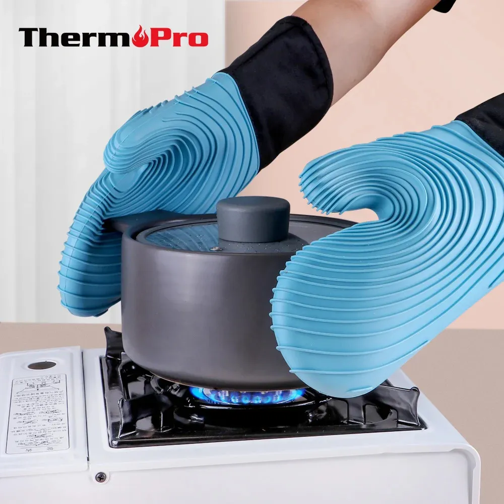 Прихватки ThermoPro GL01 Силиконовые термостойкие прихватки Водонепроницаемые прихватки для микроволновой печи Кухонные перчатки для приготовления выпечки и барбекю 231018