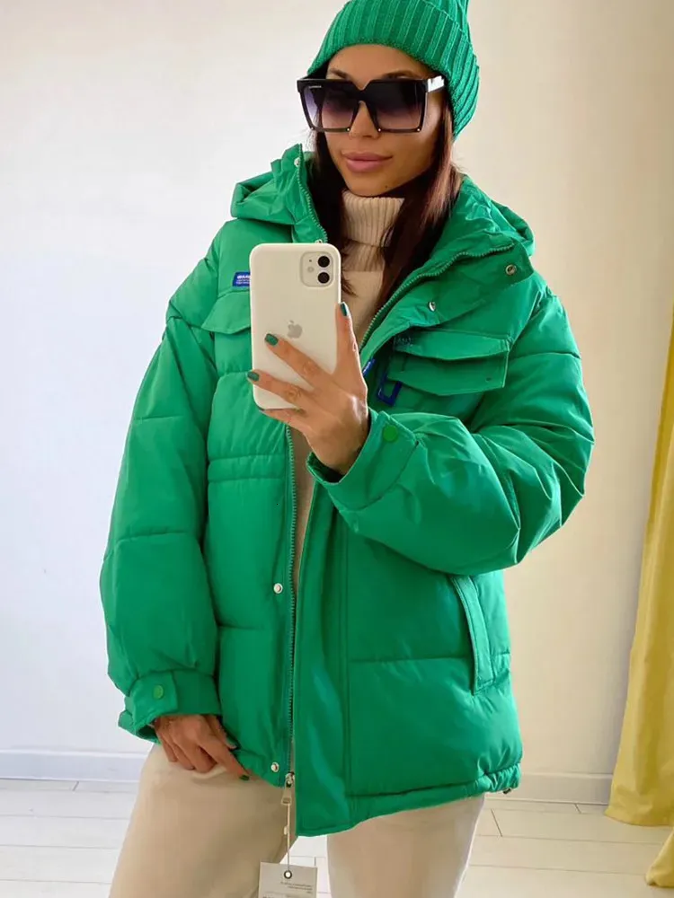 Women's Down Parkas 2023 Winter Women Oversized Jackets Casual Thick Warm Hooded Pattern Coat Female Outwear Sports Jacket parkas 231018