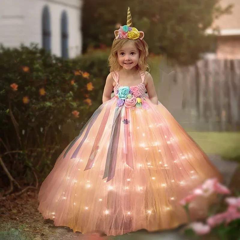 Girl's Dresses Uporpor Unicorn Girls Children LED Light Up Dress Kids Birthday Party Princess Lolita Costume for Christmas Children Ball Gown 231019