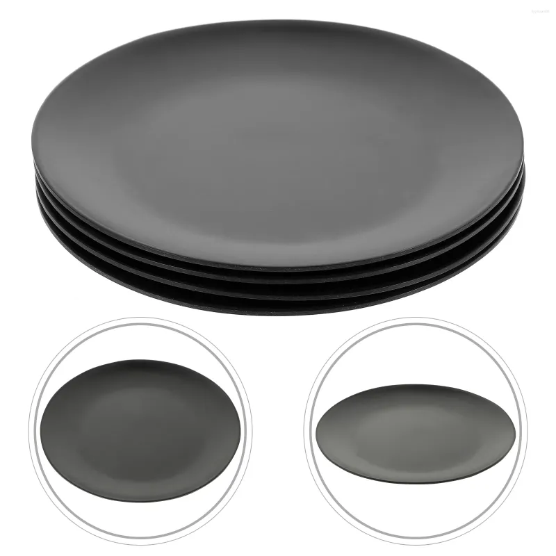 Conjuntos de louça 4 pcs placa de melamina preta redonda bolo panelas servindo prato bandeja salada fundo plano almoço jantar pratos