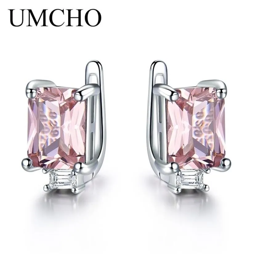 Umcho Solid925 Sterling Silver Clip Earrings for Women Rose Pink Morganite Gemstone Wedding Engagement Fashion Jewelry Gift 22021266S