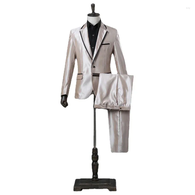 Costumes pour hommes Hommes Mariage Costume de mode pour vêtements Chanter Breasted Noir Blanc Argent 3 pièces High Street