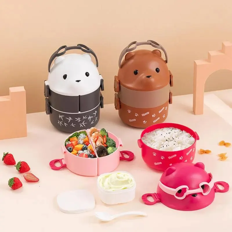 Pudełka bento pudełko na lunch przenośne izolowane pojemnik na lunch Set Stackable Bento Cartoon Niedźwiedź Niedźwiedź Kształt do przechowywania żywności dla dzieci 231013