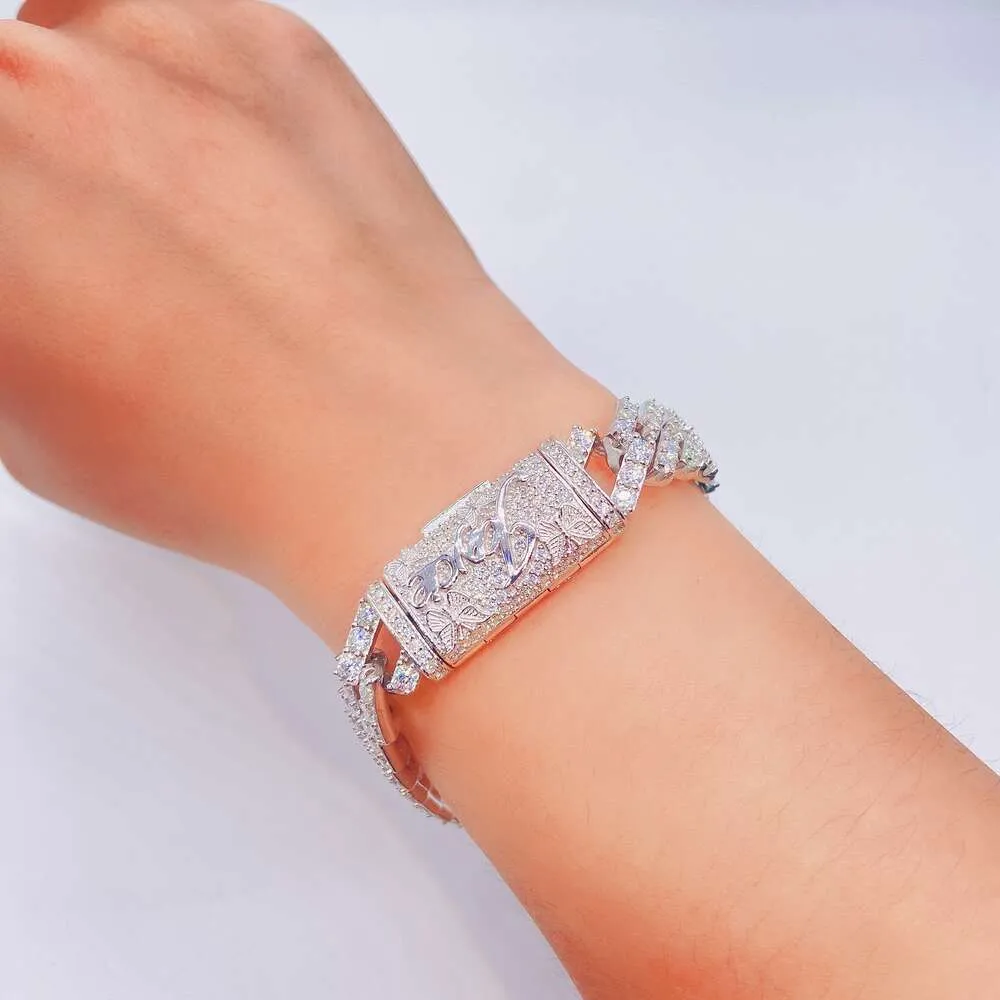 DHgate 13mm Iced Out Jewelry Hip Hop Bust Down VVS Moissanite Diamonds Men Bracelet Jewelry
