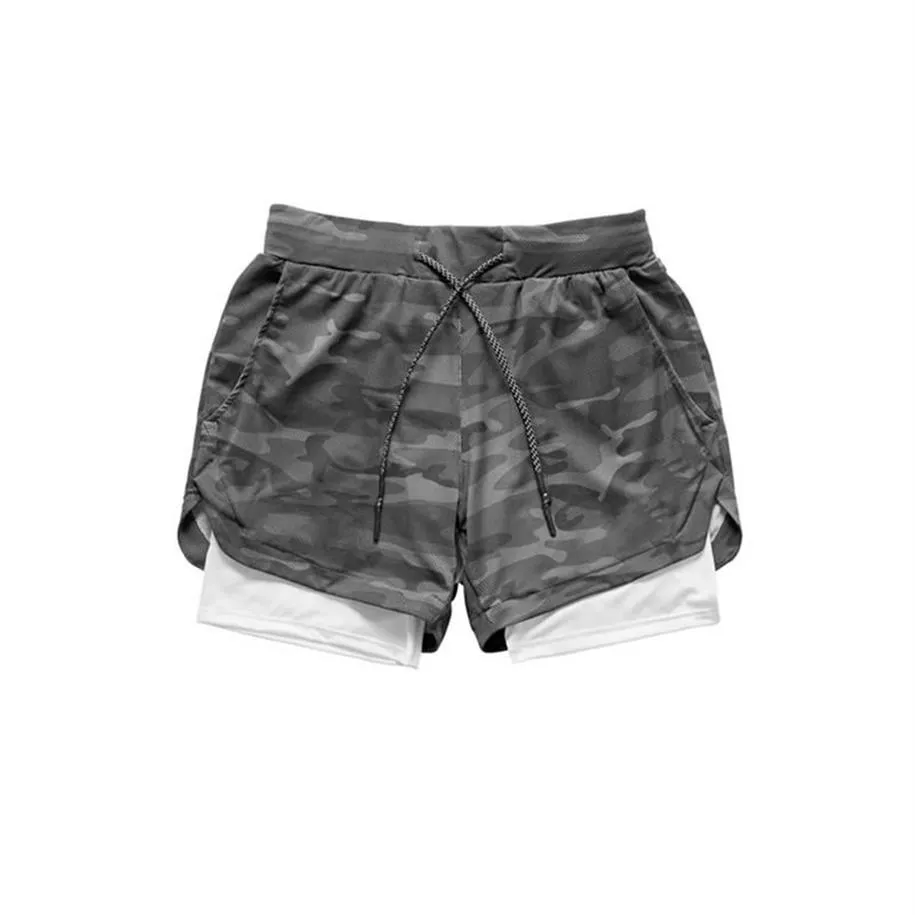 Camo Running Shorts Mężczyźni 2 w 1 dwupokładowy szybki suchy siłownia sportowy trening joggingowy Sport krótkie spodnie męskie 3187