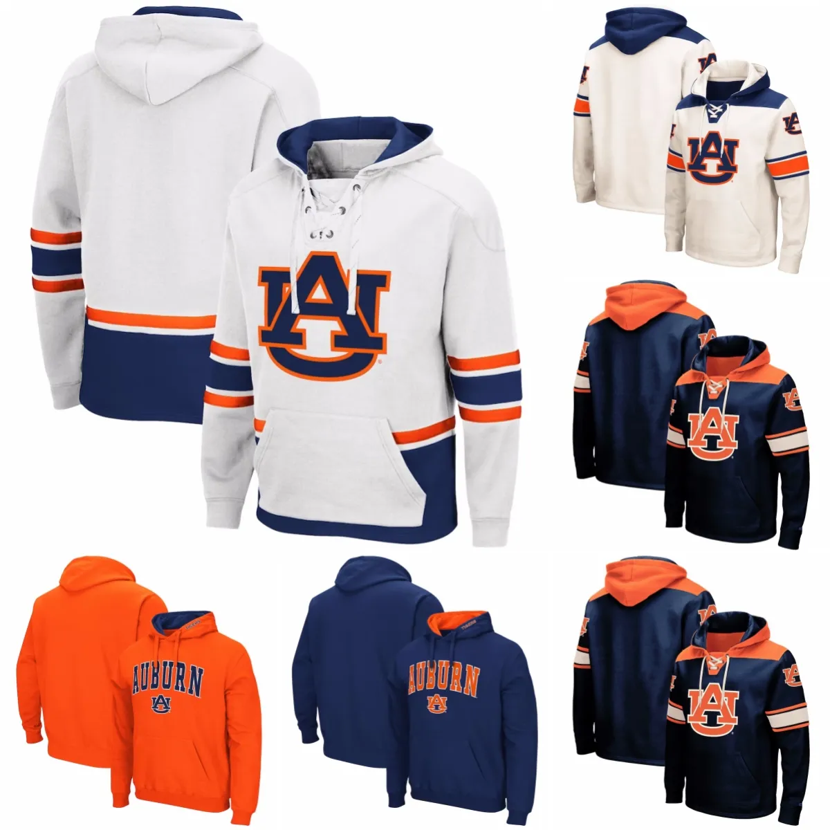 Men's Colosseum Cream Auburn Tigers Lace Up Pullover Hoodie Can customize any name or number