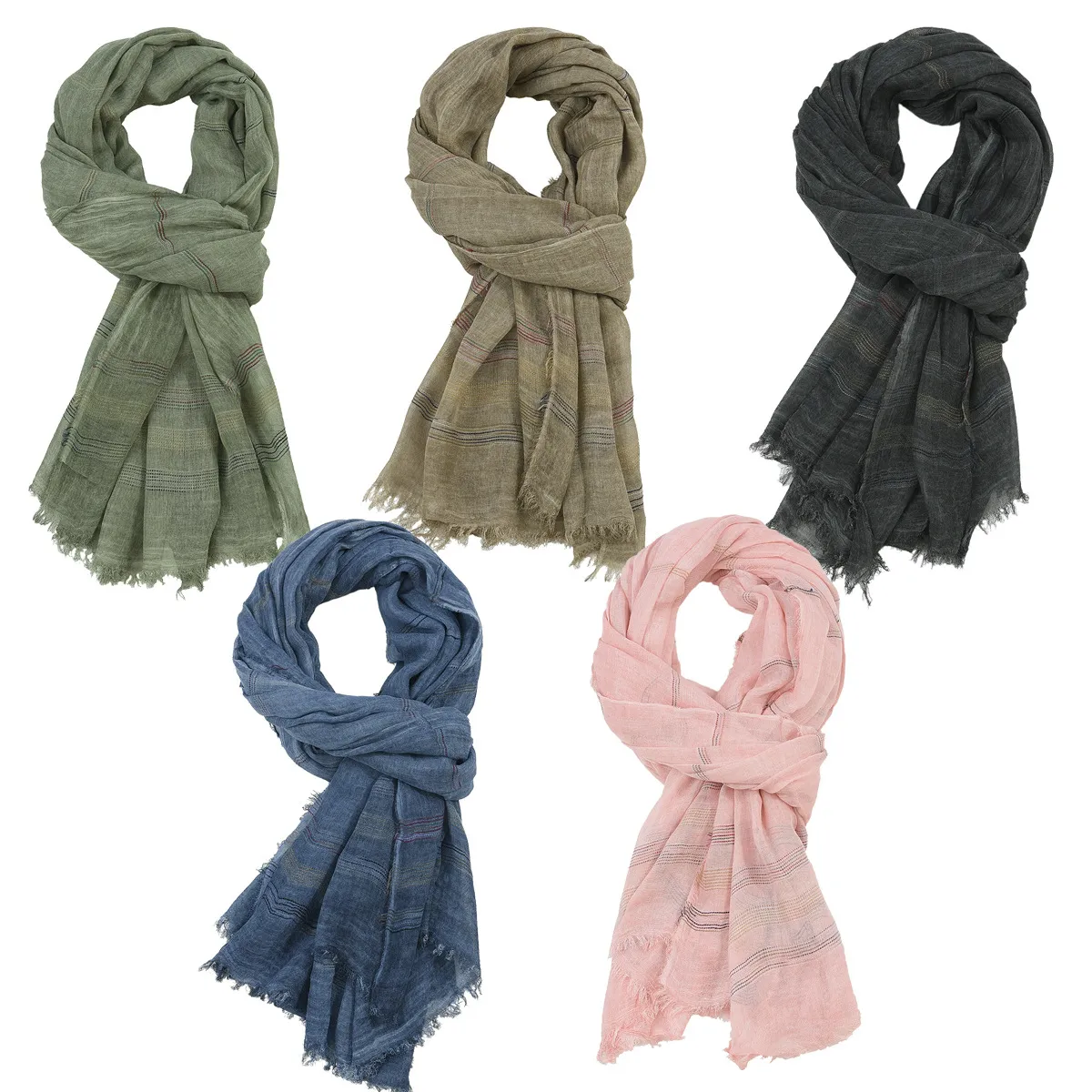 Дизайнерские хлопковые льняные шарфы для мужчин и женщин, зимние полосатые шарфы для шеи, теплые 190x90 см, розовый, темно-синий, черный, хаки, зеленый