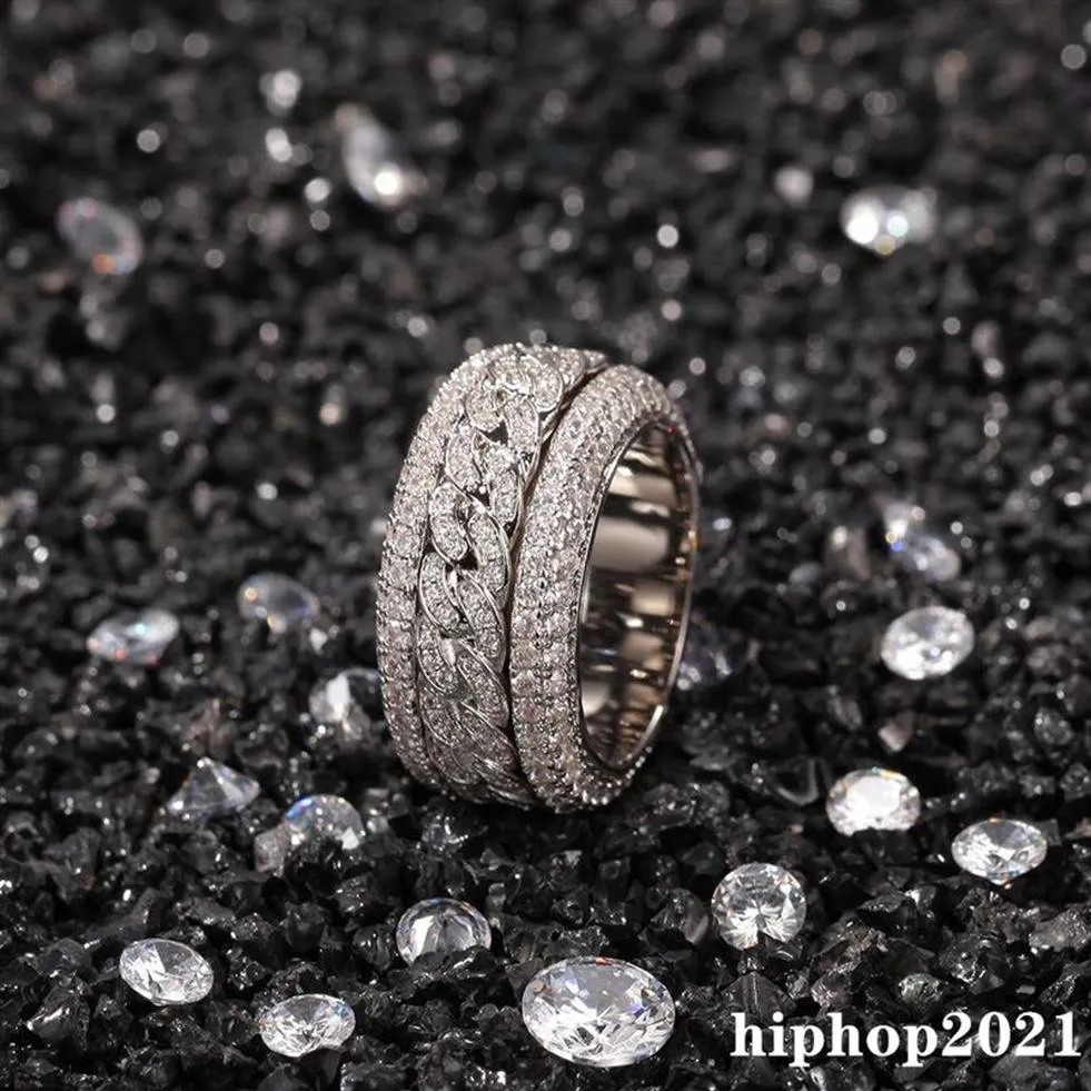 Anello con diamante girevole Moda Anello Hip Hop Gioielli Uomo Anelli in oro argento Anelli ghiacciati239Y