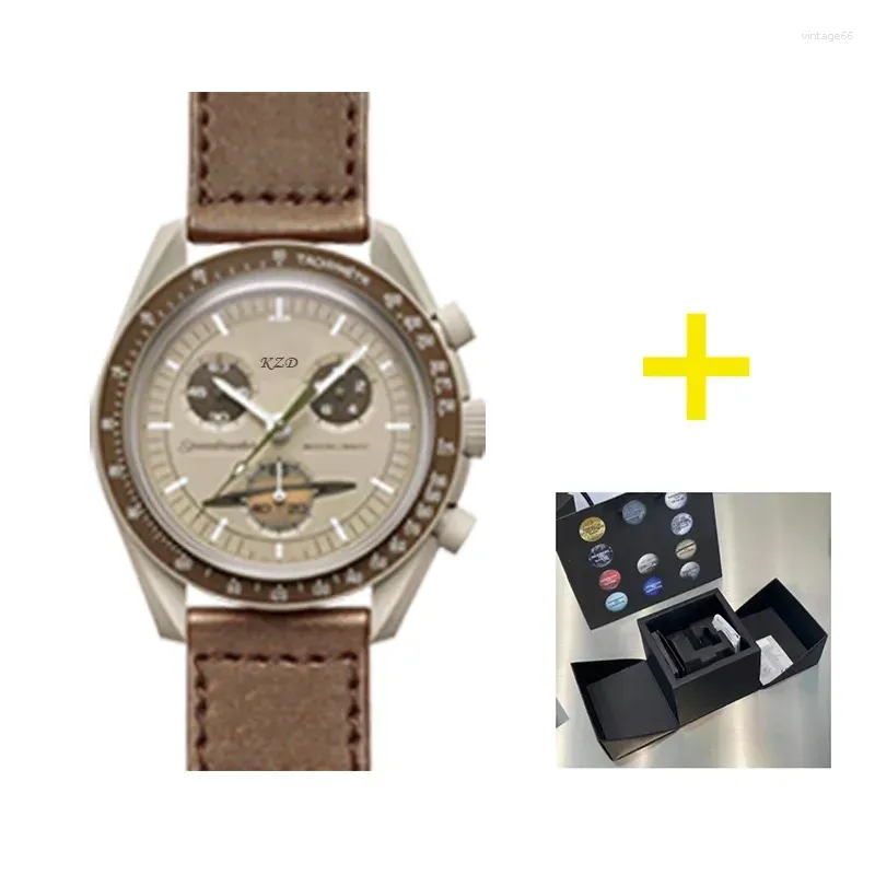 Relógios de pulso marca original com caixa lua relógios para homens multifuncional caso plástico cronógrafo explorar planeta relógio