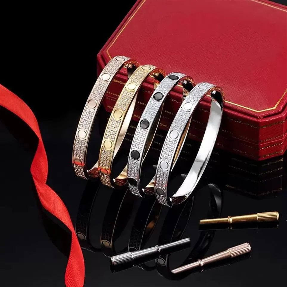 2023 braccialetto d'amore deluxe top boutique braccialetto femminile gioielli in oro rosa tre file di diamanti amore matrimonio fidanzamento vite Bangle269r