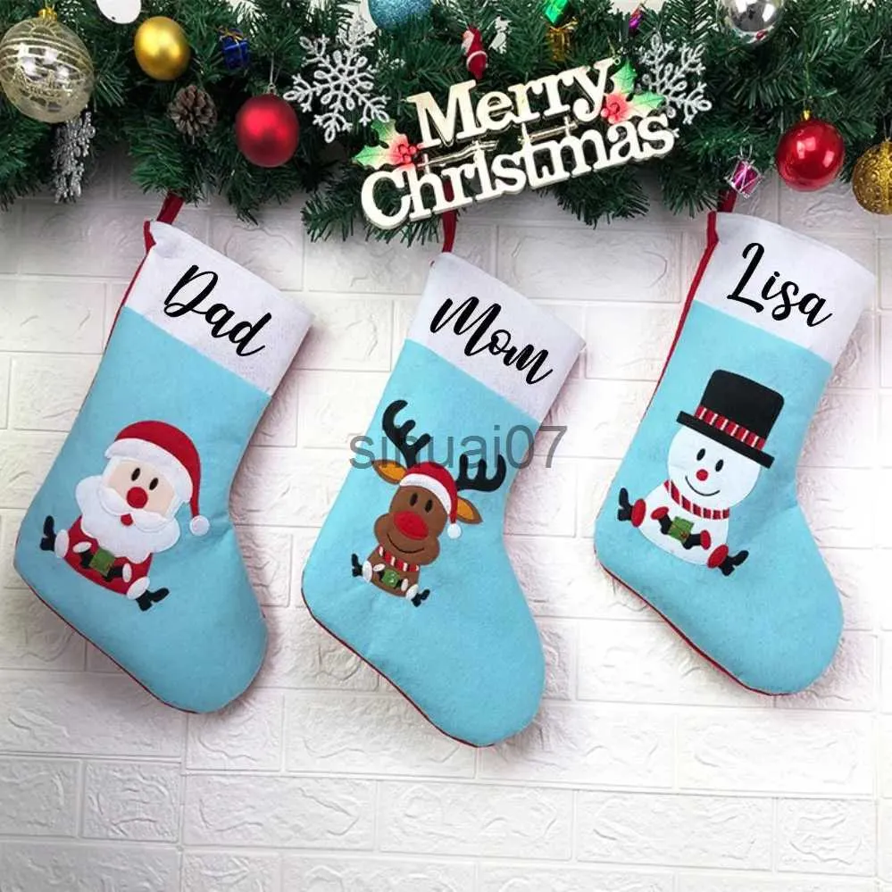 Christmas Decorations Customized blue Christmas stockings for children - Snowman - Santa Claus - Reindeer Customized Christmas stockings x1019