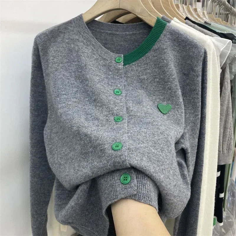 Women's Knits Tees Spring and Autumn Korean Gentle Knitted Cardigan Women Patch Long Sleeve Bottom Top Westernized Loose Sweater Female Coat 231018