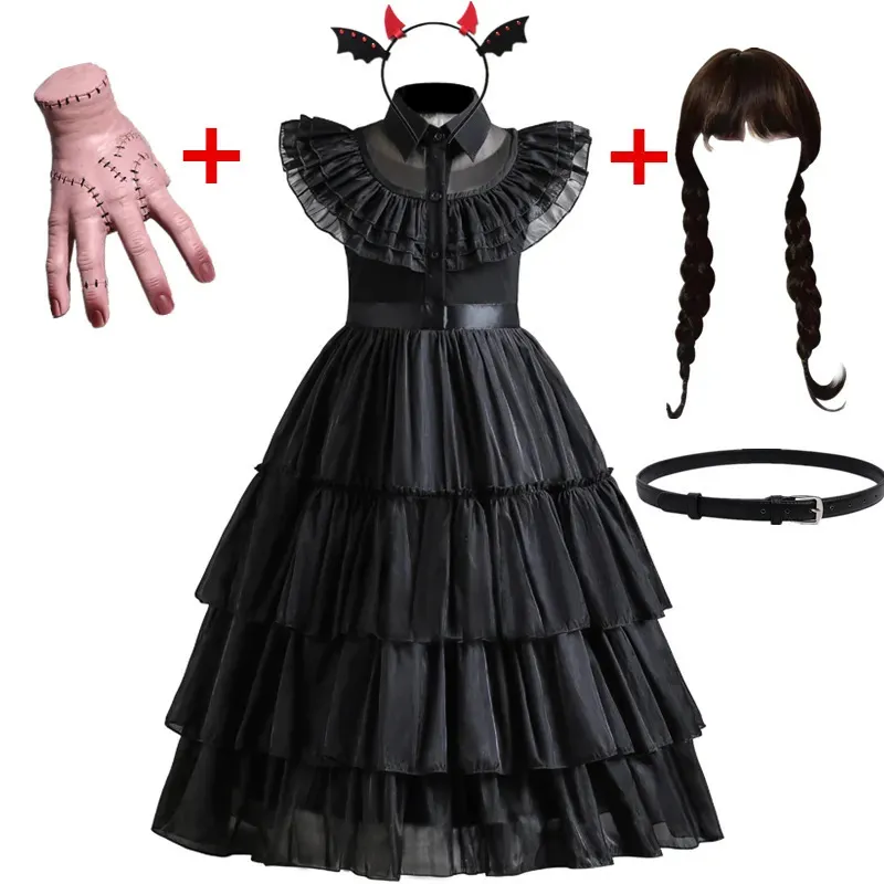 Robes de fille Mercredi Addams Costumes Filles Anniversaire Princesse Costume Noir Fantaisie Halloween Carnaval Mercredi Cosplay Robes pour Enfants 231019