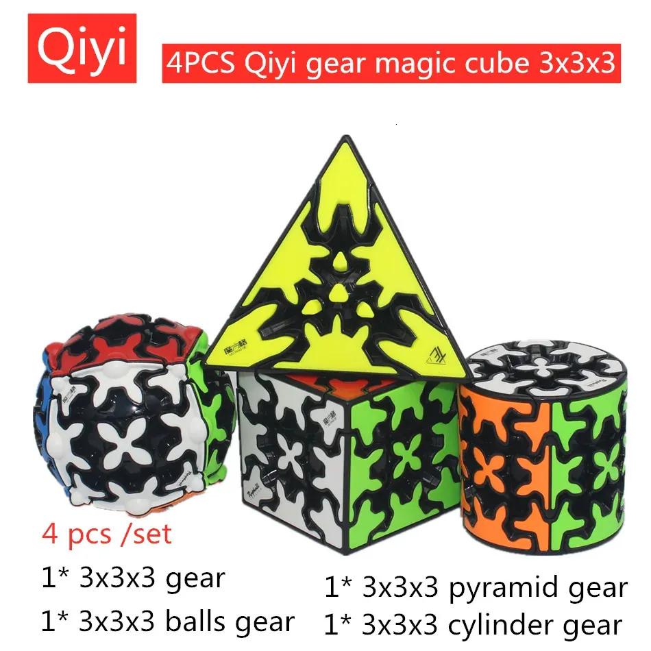 Cubos Mágicos 4 Pçs / set QiYi Cubo Mágico Engrenagem 3x3x3 Pirâmide Cubo de Engrenagem Qiyi 3x3 Quebra-cabeça cubo mágico Qiyi Cubo de Engrenagem Jogo Cubo Brinquedos Educativos 231019