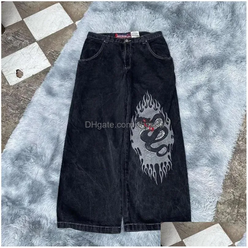 mens jeans streetwear jnco y2k hip hop cartoon graphic print vintage baggy black pants men women high waist wide leg trousers