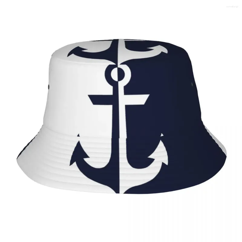 Berretti Cappello da pescatore con ancoraggio bianco e blu navy nautico per ragazza Cappelli da sole da spiaggia Cappellino da pesca all'aperto ripiegabile da strada Bob