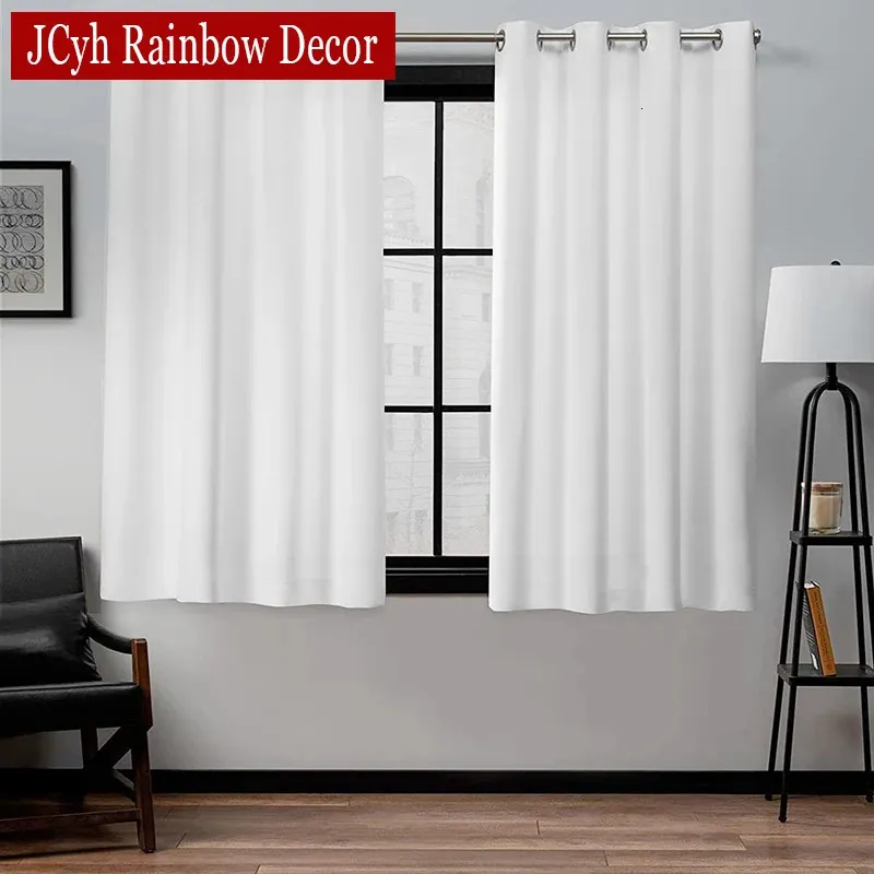 Curtain White Blackout Short Curtains for Living Room Bedroom Ready-made Curtains for Kitchen Rooms Window Opaque Cortinas Shading 75% 231019