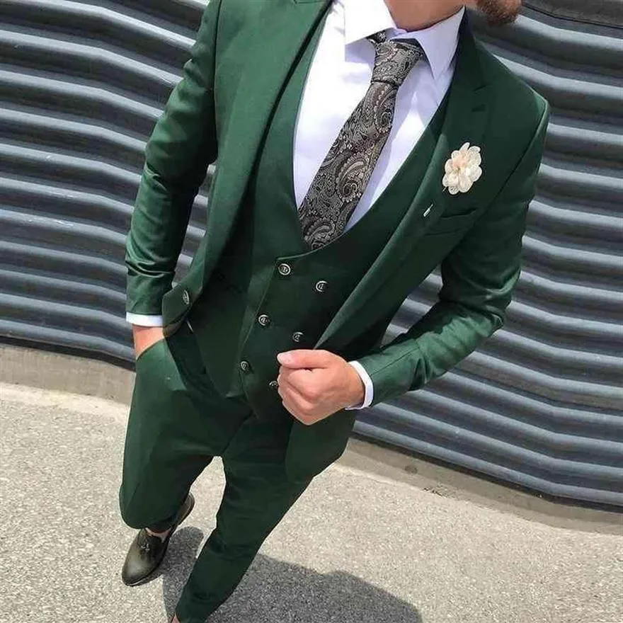 Męskie garnitury Blazers krawiec wykonał jasnoróżowy zielony niebieski mężczyzna Homme Lapel dopasowanie Fine Tux Groom Suit Men Blazer Three Piece T3051