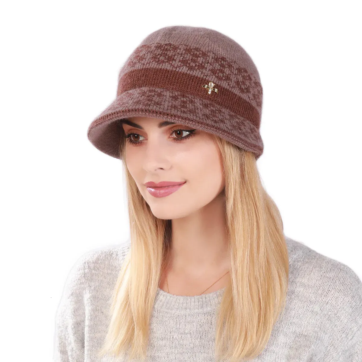 Chapéus de borda larga Bucket Chapéus Inverno Fleece Forrado Bonnet Chapéu Cabo Malha Quente Cloche Bucket Hat Bowler Chapéu Crânio Beanie com Viseira 231019