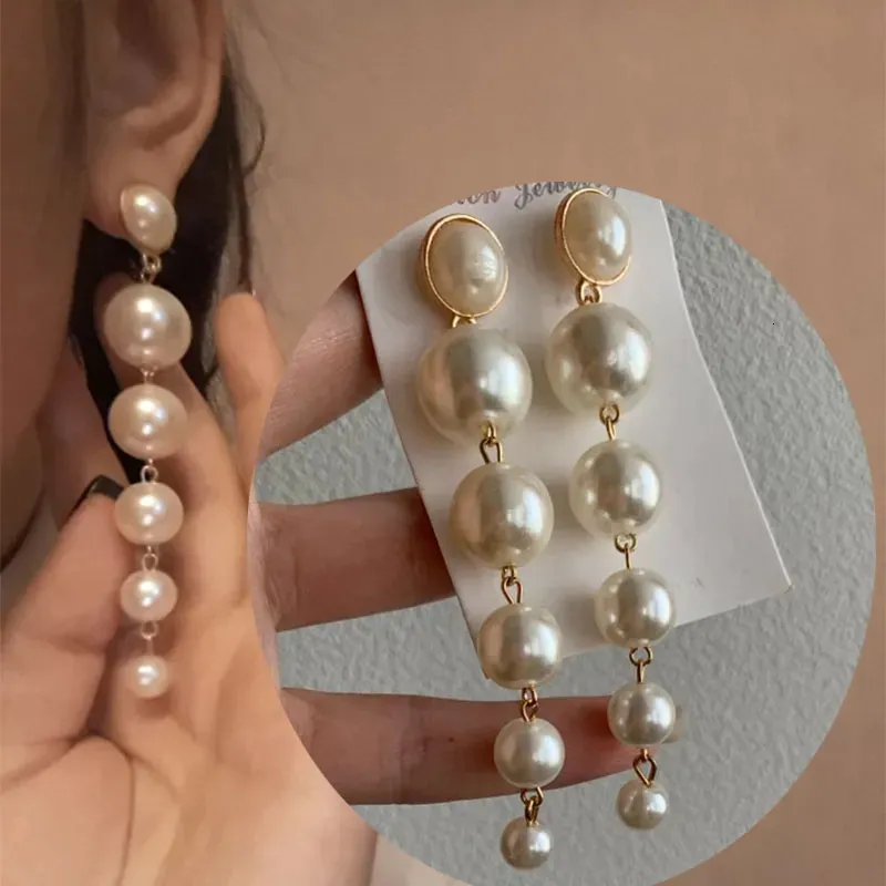 Charme IPARAM mode coréenne longue perle boucles d'oreilles pour les femmes à la mode élégant créé grande poire simulée boucles d'oreilles en gros 231019