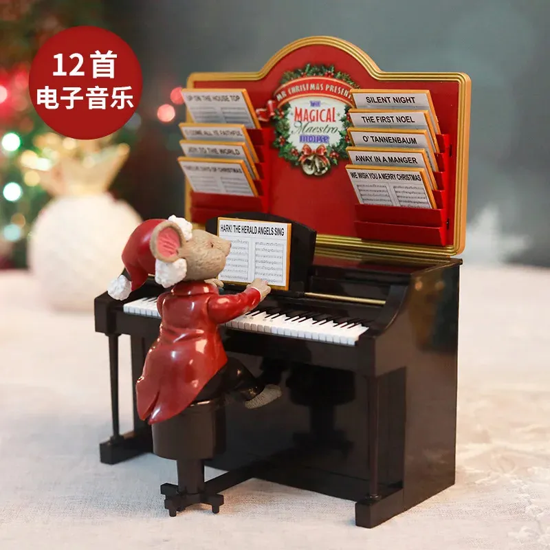 Dekorativa föremål Figurer Piano Music Box Mouse Musical Box med 12 låtar Julpresent Födelsedagspresent till flickor flickvän barn 231019
