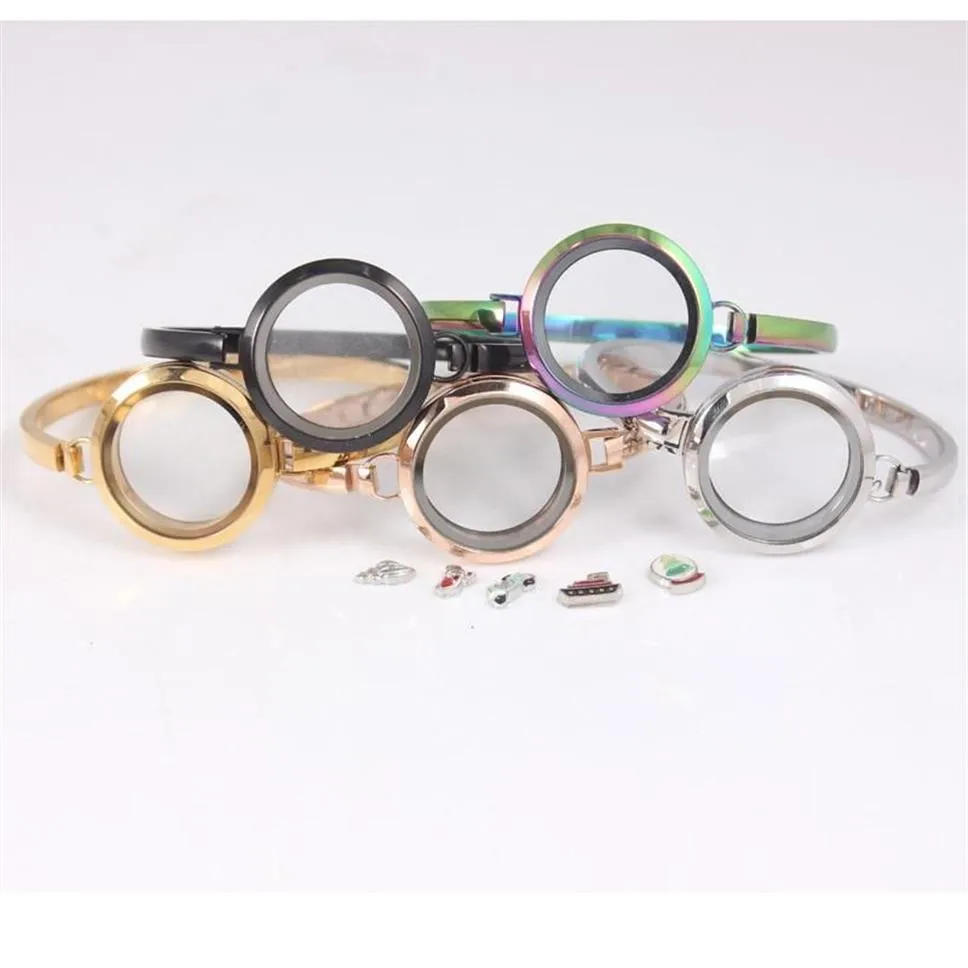 Bangle 5pcs 316L Stainless Steel Screw 30mm Mixed Color Floating Locket 7 8 Inch Bracelet Women Jewelry254K