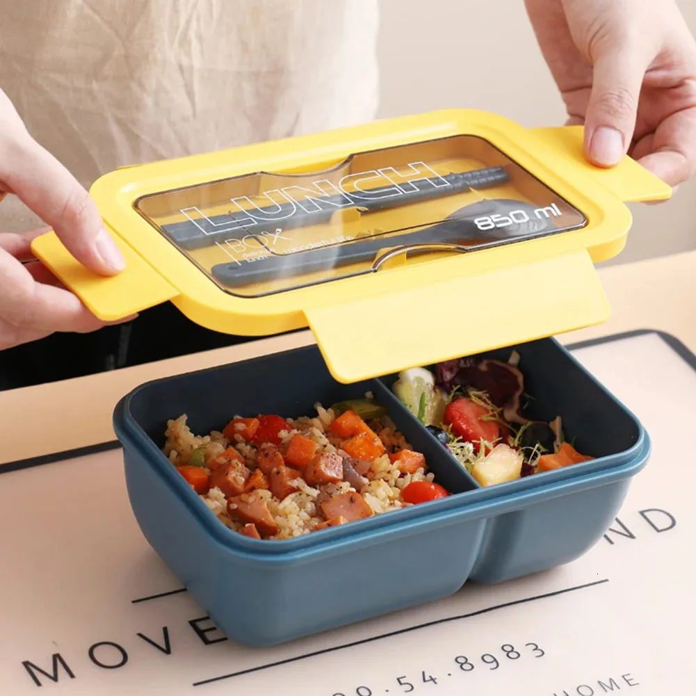 Bento lådor 850 ml mikrovågsugn lunchlåda med sked pinnar servis matlagring container barn barn skola kontor mikrovågsugn Bento Box 231013