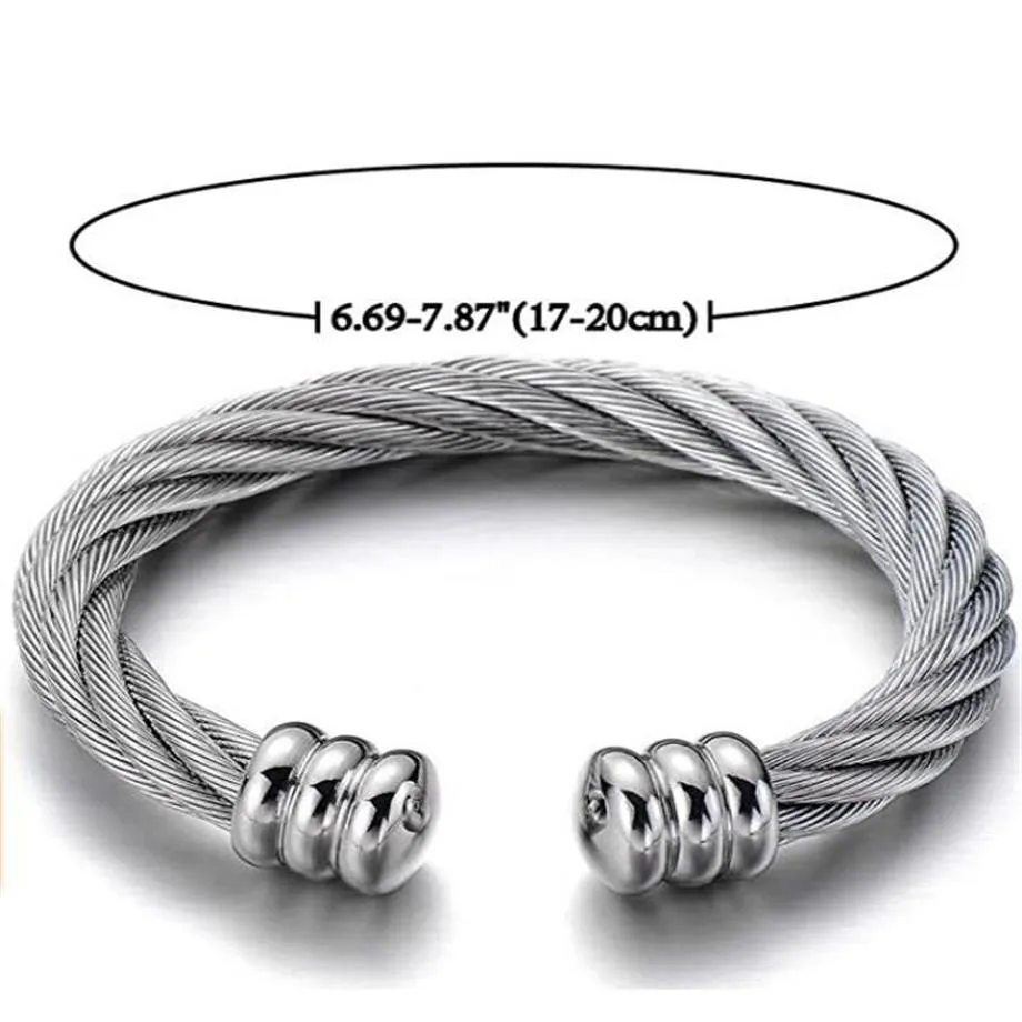 Grote elastische verstelbare roestvrijstalen ed kabel manchet armband voor mannen vrouwen sieraden zilver Gold221z