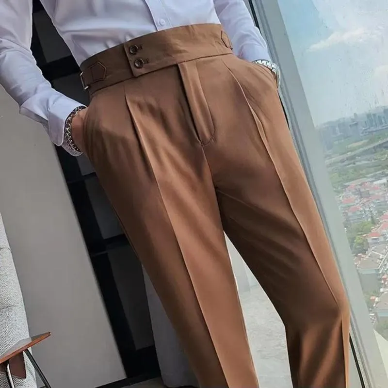 Men's Suits Men Pants Classic Office Trousers Slim Fit High Waist Vintage  Pockets For Formal Business Style Suit