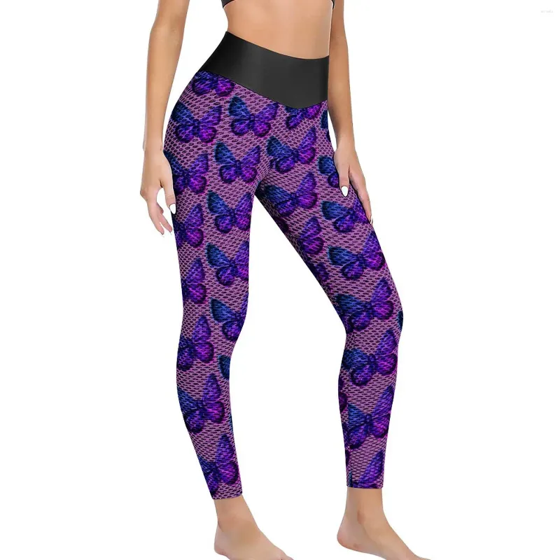 Active Pants Butterfly Print Leggings Purple Animal Design Yoga Push Up övningar Kvinnliga Stretch Sports Tights