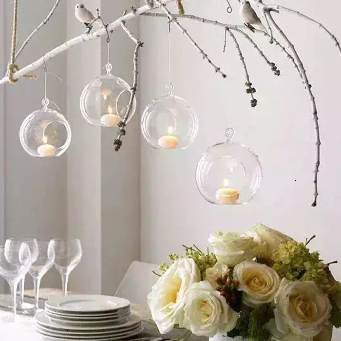 1/5/10pcs Candle holder Crystal glass bowl Wedding birthday lover proposal hanging decoration home garden flower decoration