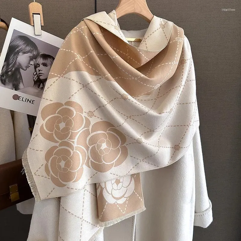 Elegant Camellia Scarf - Winter Fashion Faux Cashmere Shawl, Thick
