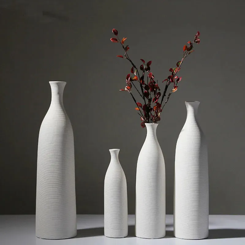 Classic bottle pure white vases simple natural vaso ceramic pot elegant home office entrance decoration gifts for wife mother