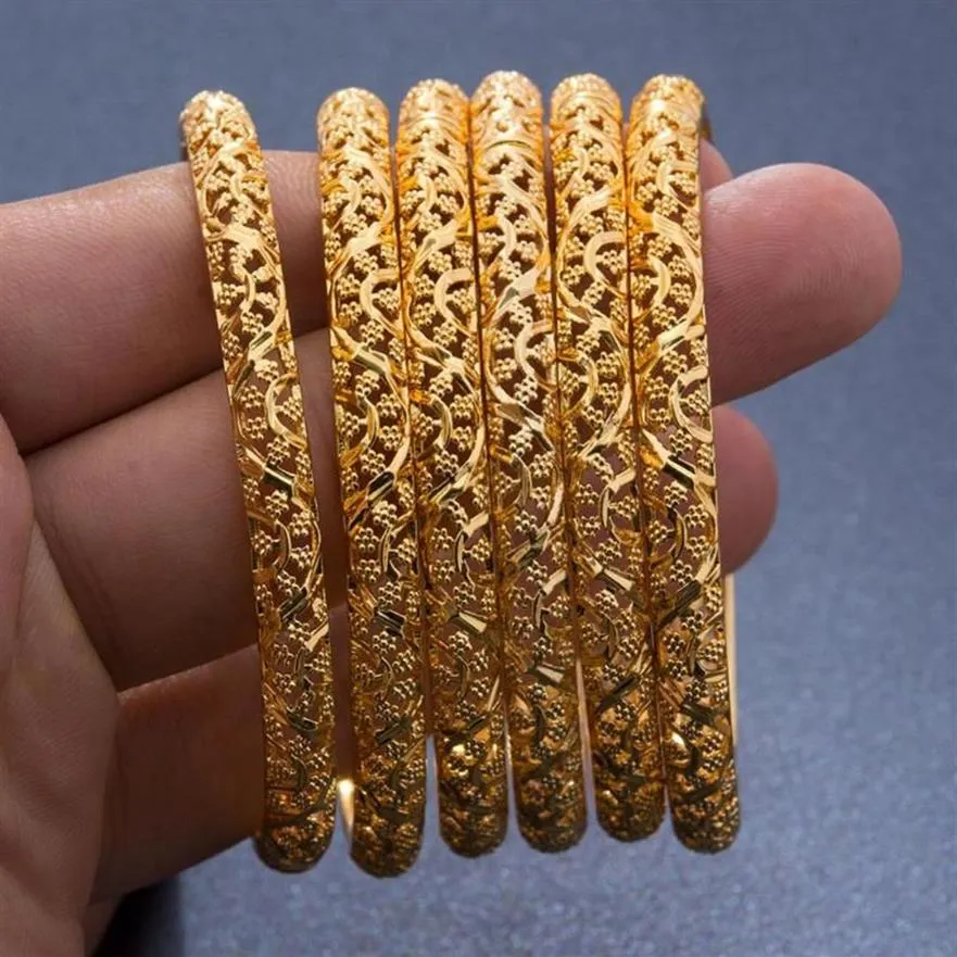 24k 6 Stück Dubai Indien Goldfarbene Armreifen für Frauen Gorls Afrikanische Brautarmbänder Hochzeit Schmuck Geschenke Armreif190O